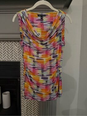 Cable & Gauge Multicolor Cowl Neck Sleeveless Top